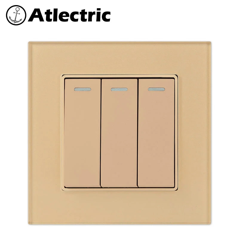 Atlectric 1, 2, 3, 4 комплекта, 1, 2 варианта, комбинированный кнопочный переключатель, домашний настенный светильник, кнопка, стеклянная панель, вкл/выкл, переключатель лампы