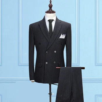 

Vintage Style Men's Professional Custom Suit Set Men's Three-Piece Double-Breasted Blazer Marriage Groomsman Stripe Talicoat
