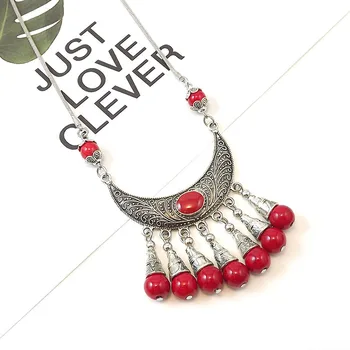 

NECKLACE FOR WOMEN VINTAGE ETHNIC STYLE SEEDLING SILVER NECKLACE TURQUOISE NECKLACE MOON ORNAMENTS NECKLACE FASHION JEWELRY