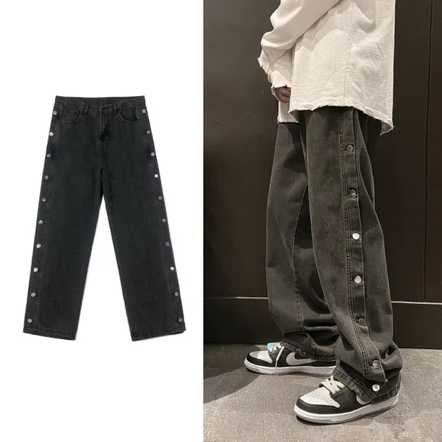 Breasted Solid Color Female Straight Loose Trend Hip-hop Denim Mopping Pants Autumn and Winter Wide-leg Mid-waist Daddy Pants