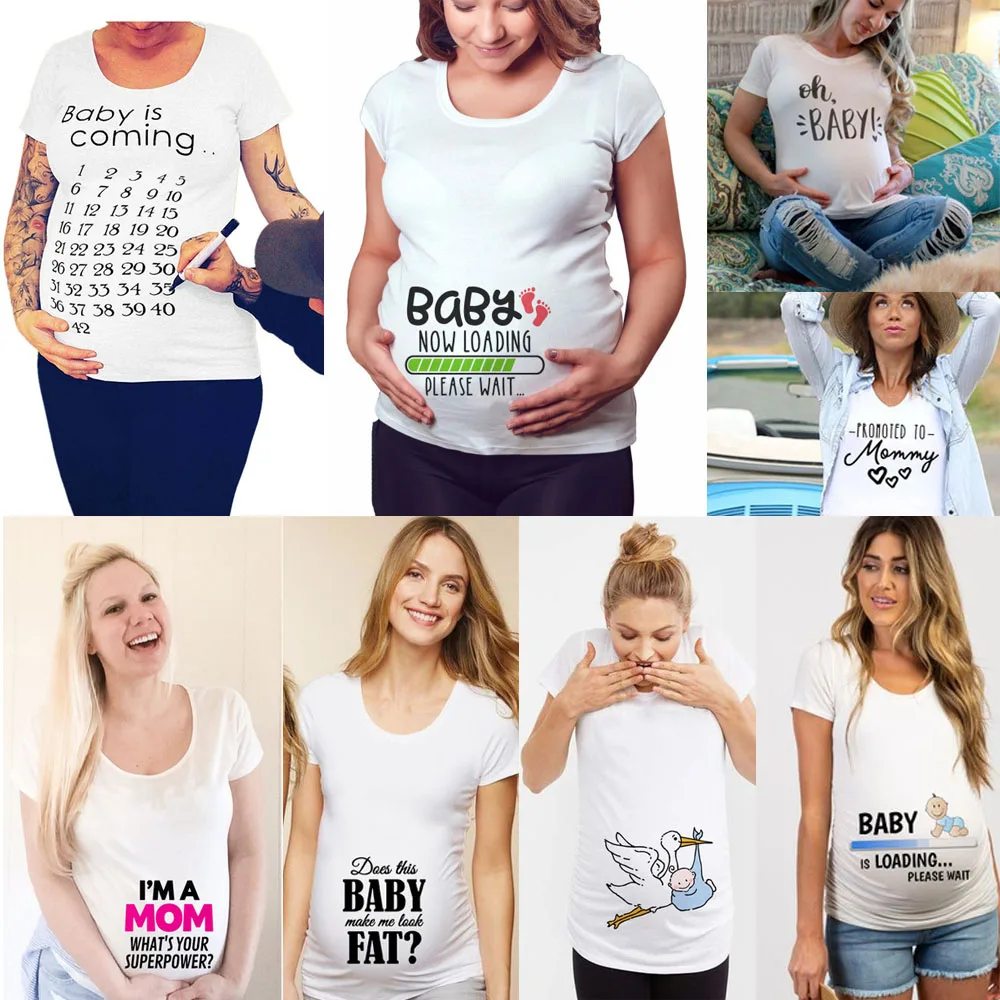 

2020 Brand New Women Pregnancy Clothes Baby Now Loading Pls Wait Maternity T Shirt Summer Short Sleeve Pregnant T-shirts