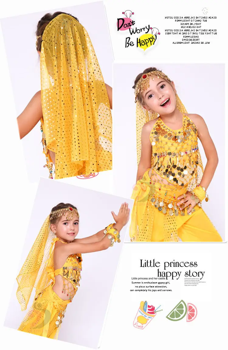Детский набор костюма для танца живота Восточный танец Детские платья Индийский танец живота одежда танец живота дети Индийский 6 цветов