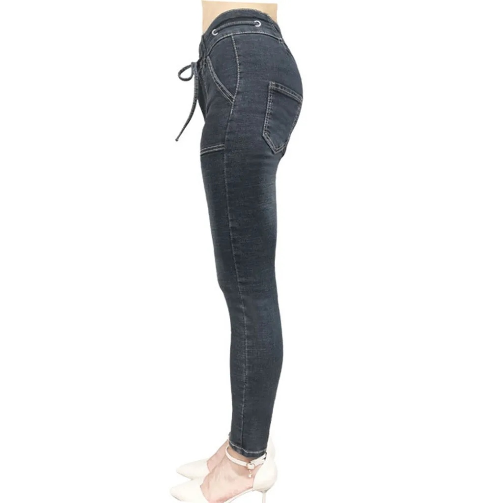 KANCOOLD, женские синие Черные джинсы с высокой талией, женские брюки, тонкие эластичные, размера плюс, стрейчевые, размера плюс, джинсовые узкие брюки, S-7XL
