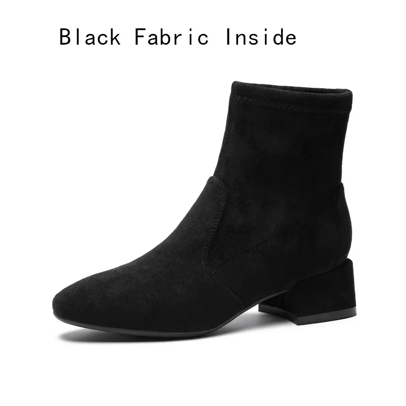 Black Fabric Botas mujer invierno; коллекция года; женские зимние ботильоны на меху; женские ботинки на высоком каблуке; однотонная женская обувь; цвет синий, черный - Цвет: Black Fabric