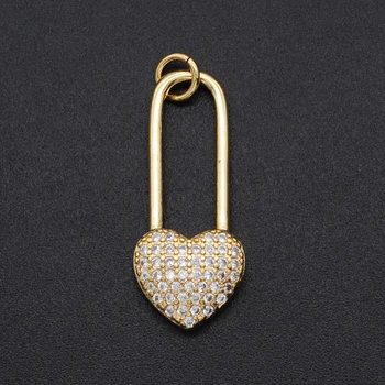 

5pcs/lot 11x26mm 100% CZ Zircon DIY Jewelry heart lock Charm Pendant Wholesale Bracelet Making Charm Top Quality