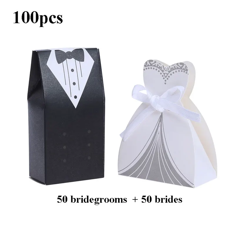 100 pcs B 50/100 шт конфеты коробки жених и невеста платья Свадебная подарочная конфетная Подарочная коробка Свадебная Бонбоньерка "сделай сам" для праздника вечерние поставки - Цвет: 100 pcs B