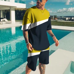 Maillot de bain à manches courtes pour hommes, nouveau Style d'été, costume de natation en plein air, tendance de rue, T Shirt col rond Harajuku imprimé en 3D, Short 2 pièces Sw 