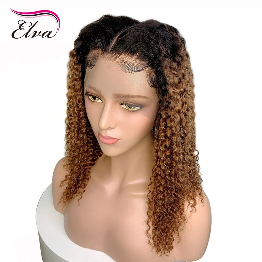 Elva Curly Ombre Lace Front Wig Pre Plucked With Baby Hair Blonde Color 13x6 Brazilian Remy Hair Lace Front Human Hair Wigs