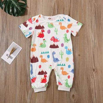 

Pudcoco Newborn Baby Boy Clothes Summer Cartoon Dinosaur Print Short Sleeve Romper One-Piece Outfit Cotton Sunsuit Clothes