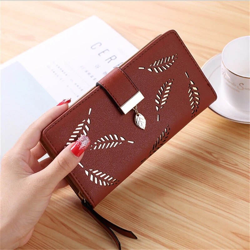 2019 Brand Leaves Hollow Women Wallet Soft PU Leather Women's Clutch Wallet Female Designer Wallets Coin Card Purse 2019 Brand Leaves Hollow Women Wallet Soft PU Leather Women's Clutch Wallet Female Designer Wallets Coin Card Purse