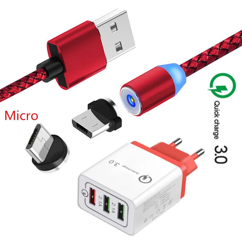 Magnetic USB Kabel Micro USB untuk Samsung Galaxy A10 S7 Edge Huawei Y7 Kehormatan 8A 7A OPPO A3s F9 Ponsel QC 3.0 Cepat Charge Charger