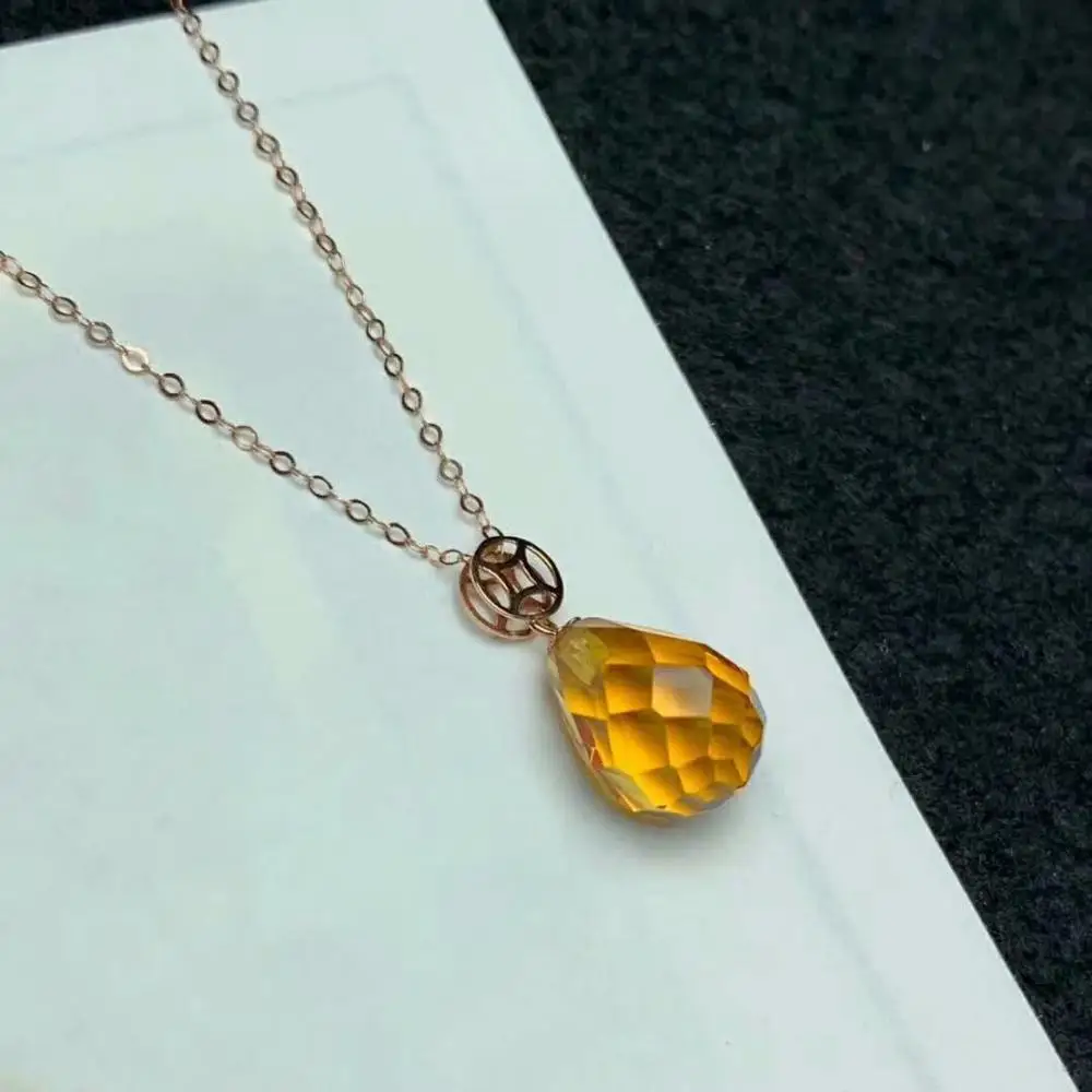 Shilovem 18k желтое золото цитрин Подвеска с черным коженным ремешком женские вечерние Новые Классические растения подарок Нет ожерелье 8*11 мм mymz0811306j