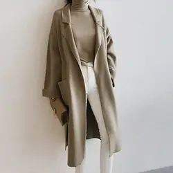 Простые женские длинные пальто в Корейском стиле, свободные топы, Осень-зима 2019, женская верхняя одежда с длинным рукавом, Теплые