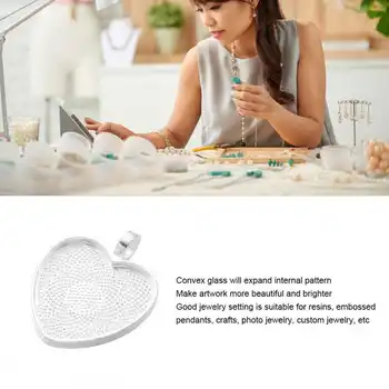 

60pcs Pendant Trays Heart Shaped Pendant Setting Cabochon Base Setting with Glass Cabochon Bangles for Women Jewelry Tools Sets