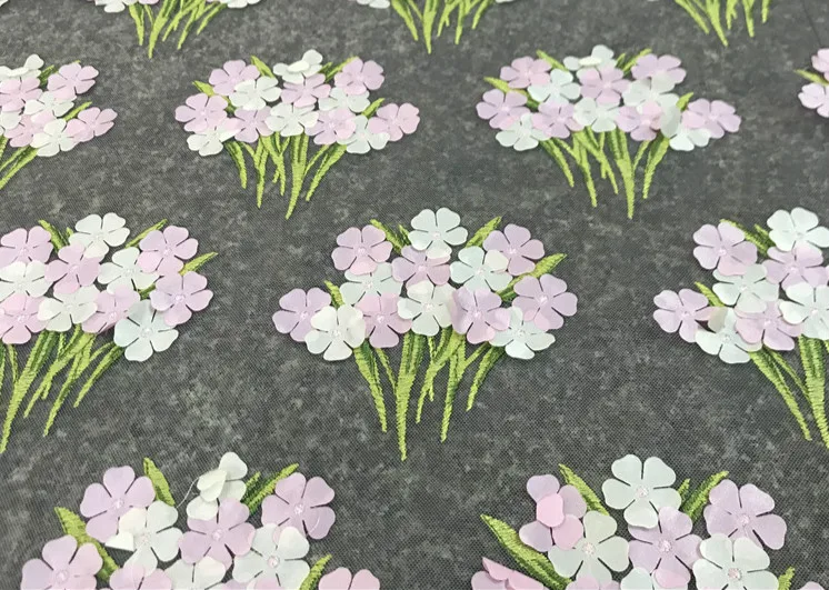 

2019 spring and summer laser three-dimensional embroidery mesh plant bouquet fabric women's high-end dress accessories stock