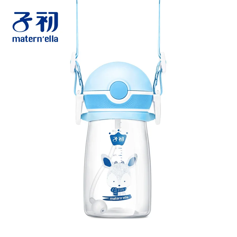 Matern'ella, детский тренер, чашка для воды, соломинка, анти-осенняя, для школы, для предотвращения, чайник с плечевым ремнем, 360 мл