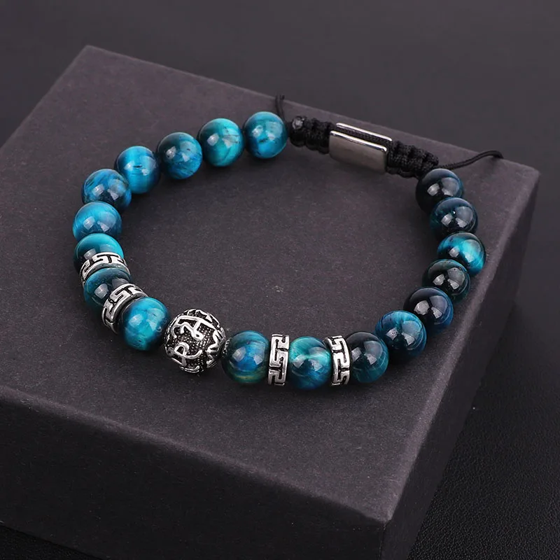 Men Jewelry Natural Stone Beads A Grade Tiger Eye Tibetan Silver Charms Wrap Adjustable Bracelet Men - Image 3
