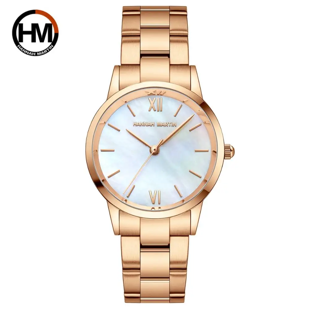 2021 NEW Japan Quartz Pearl Oyster Jade Stone White Shell Waterproof Ladies Full Stainless Steel Classic Wrist Watches for Women 
