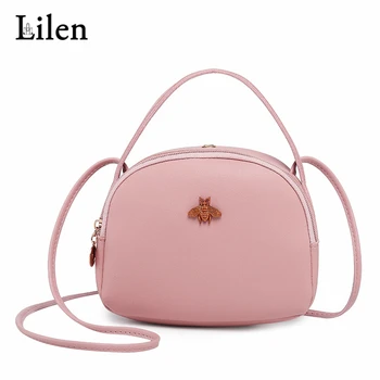 

LILEN Cute Messenger Small Round Bag Mini Shoulder Mobile Phone Coin Purse Metal Bee Rivets Decoration Women Bag