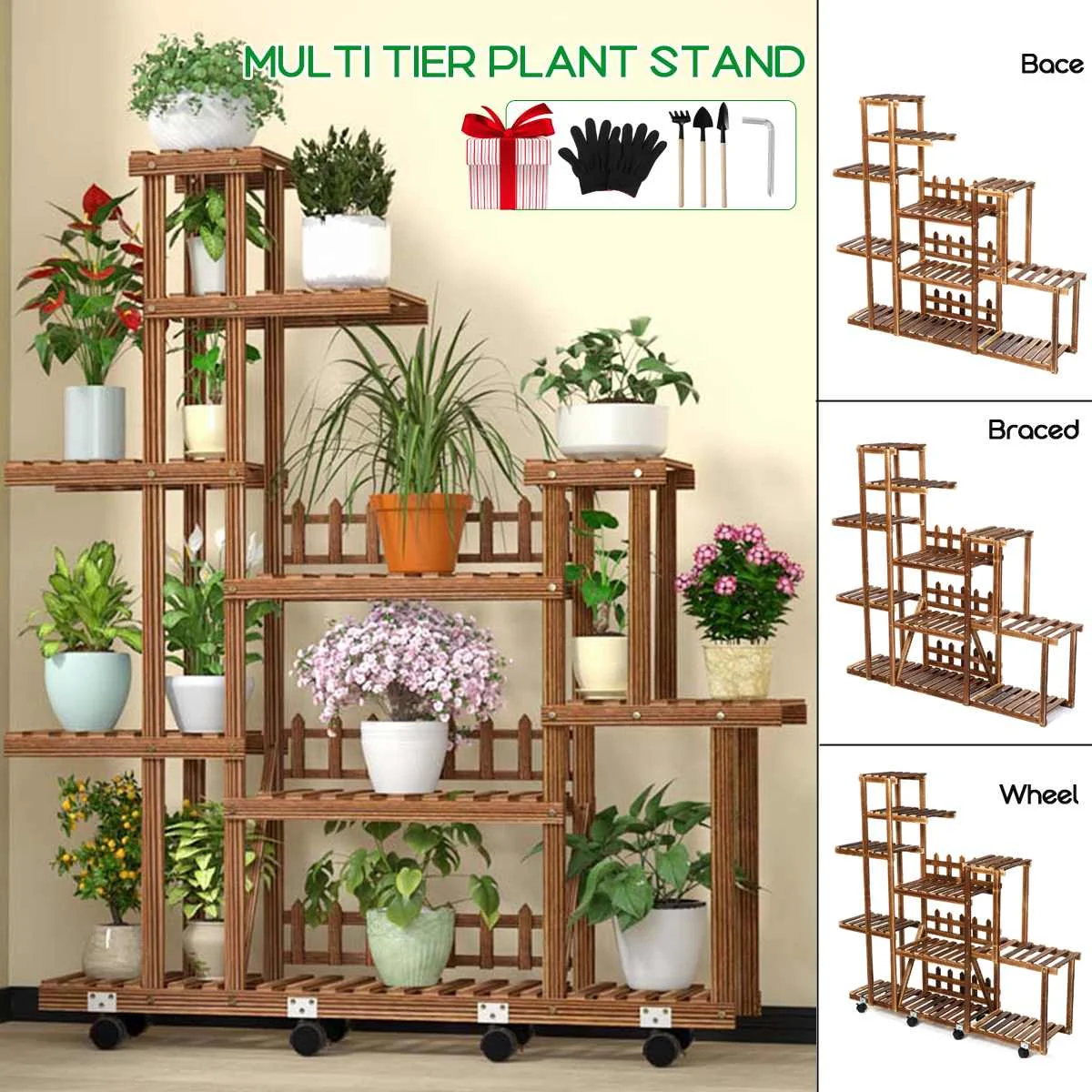 7layer Wooden Plant Shelves Rack Display Shelf Home Indoor Outdoor Yard Garden Patio Balcony