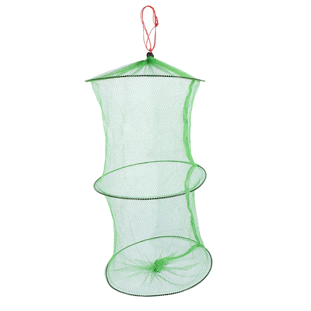Handheld Foldable 2 Layer Fishing Net Green Soft Nylon Crab Crayfish Fishing Keep Net