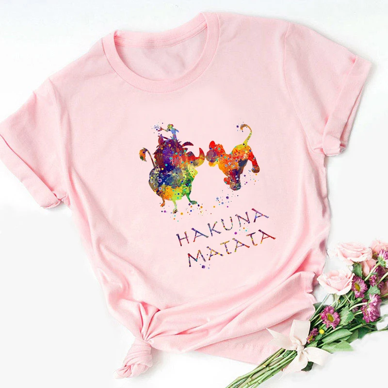 Girls Disney Lion King Hakuna Matata Graphic Printed Women T-shirt Unisex Fashion Short Sleeve Tshirts Female Ladies Tops Tee black t shirt for men Tees