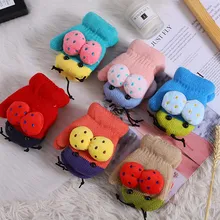 Зимние варежки на веревке для детей от 1 года до 4 лет, детские варежки с героями мультфильмов, шерстяные вязаные перчатки с рисунком гусеницы