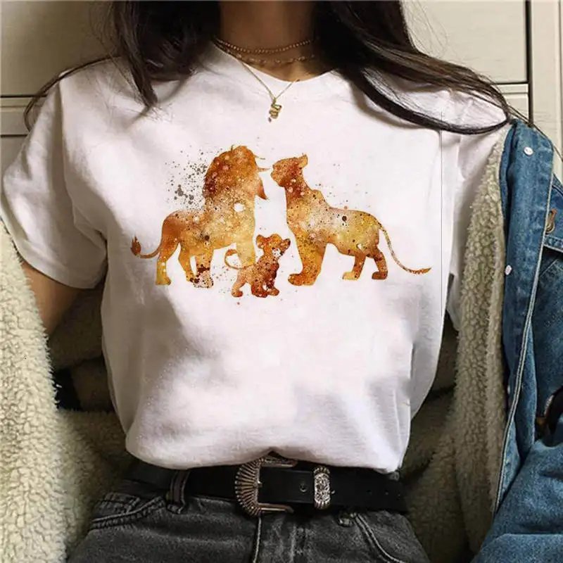 white Ullzang Мода Лев футболка King Femme Homme летней футболки и штанов, Модный Топ женский футболка Акуна Матата рубашка Для женщин Harajuku - Цвет: white