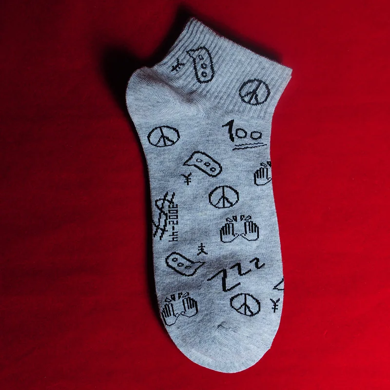 Gray Symbol Хлопковые носки с героями мультфильмов для взрослых; Короткие Носки с рисунком руля; рисованная вручную краска; колесо для обеих рук; бумажная валюта; символ денег - Цвет: Gray Symbol