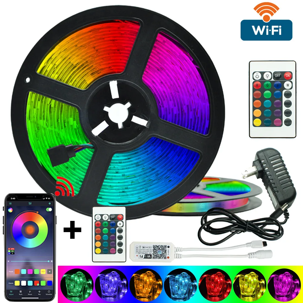 

LED Strips Lights WIFI LED Flexible Ribbon Waterproof Tape Diode Remote DC12V 5M 7.5M 10M Bluetooth 5050 RGB 2835 IR Christmas d