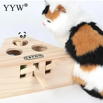 

Cat Toys Pet Indoor Solid Wooden Cat Hunting Toy Interactive 3/5-holed Mouse Seat Scratch Interactive Cats Play Toy Best Gift