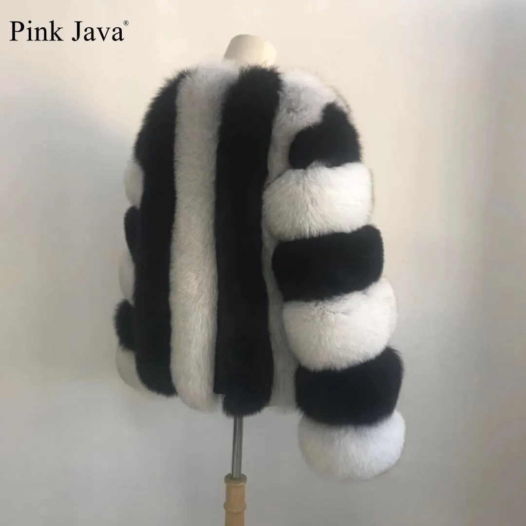 Розовая Java QC19101 шуба из натурального Лисьего меха женская зимняя Толстая Меховая куртка короткое меховое пальто