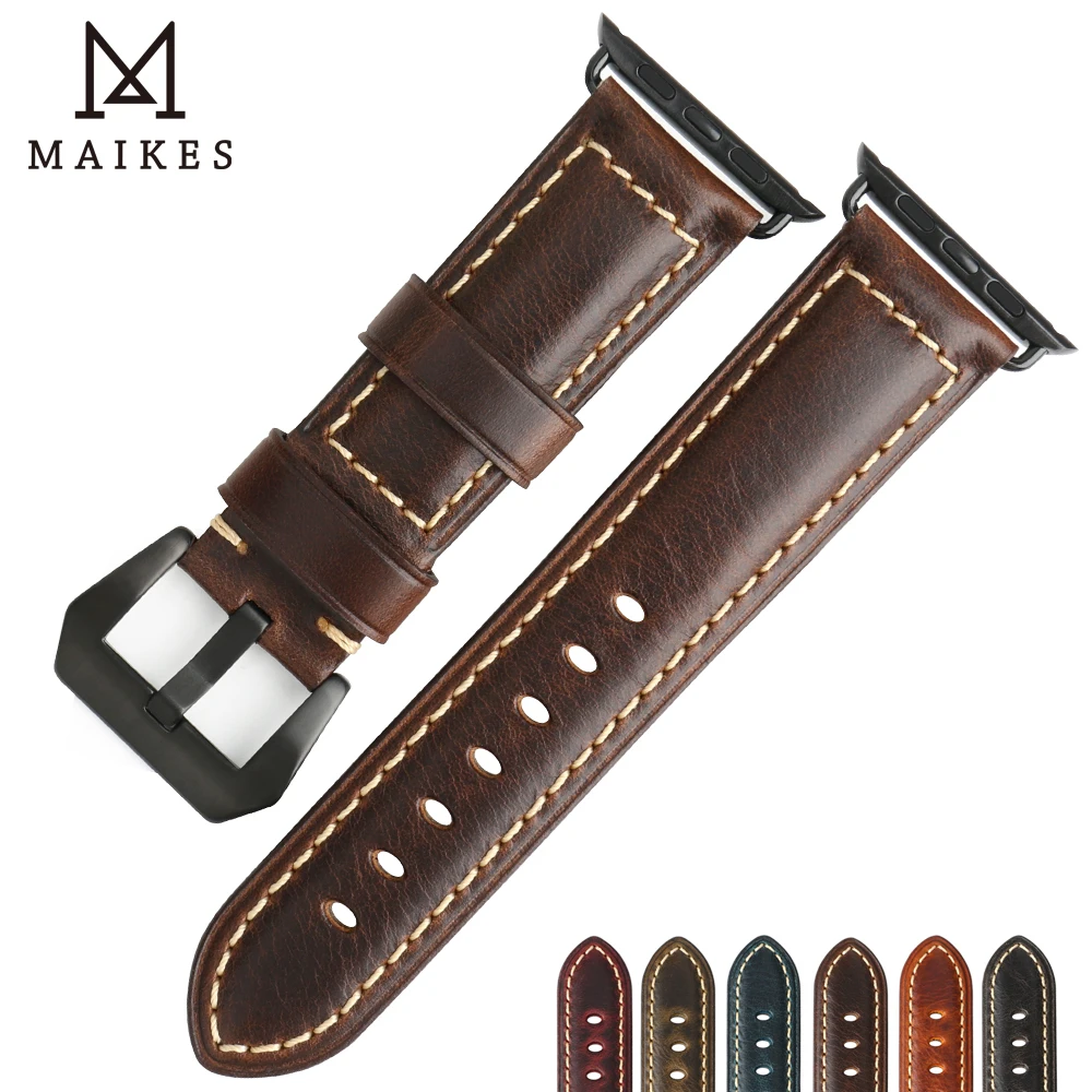 MAIKES High Quality Watch Accessories 6 Color Leather Watchband for Apple Band &amp Strap 38mm 42mm Series 1 - 3 | Наручные часы