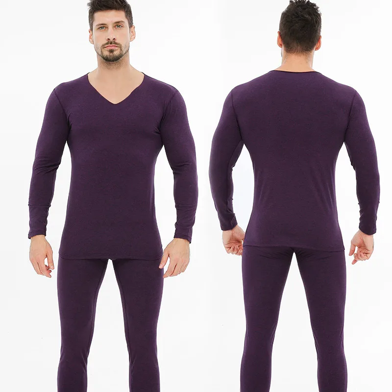Purple Мужское термобелье, комплект черного теплого бесшовного плюс бархата, утолщенные зимние кальсоны roupa termica, костюмы camisa termica homem - Цвет: Purple