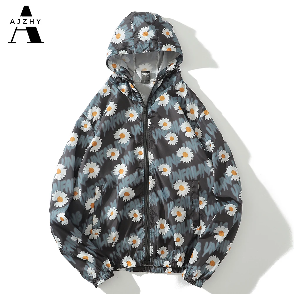 

2020 Daisy Print Men Women Sun Protection Jacket Summer Thin Coat Hoodeds Casual Harajuku Windbreaker Hip Hop Sunscreen Jackets