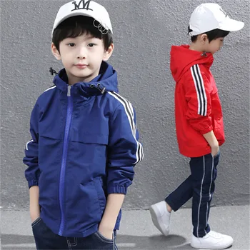 

3-14T Boys Windbreaker waterproof Hooded Jacket For girls Clothing Brand Striped boys Outerwear Coat Spring Autumn Kids Jackets