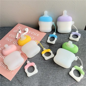 

For AirPods 2 Case Cute Cartoon Baby Feeding Milk Bottle Earphone Soft Silicone Cases For Apple Airpod 1 Cover Funda Keychain