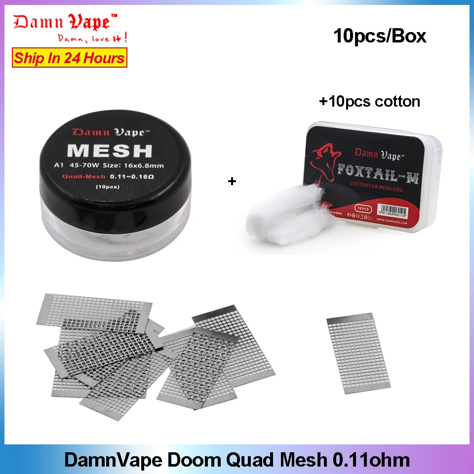 

10pc/box DamnVape Doom Quad Mesh 0.11ohm coil with FoxTail-M Vape Cotton for DamnVape Doom Mesh RTA Replacement vape Accessories