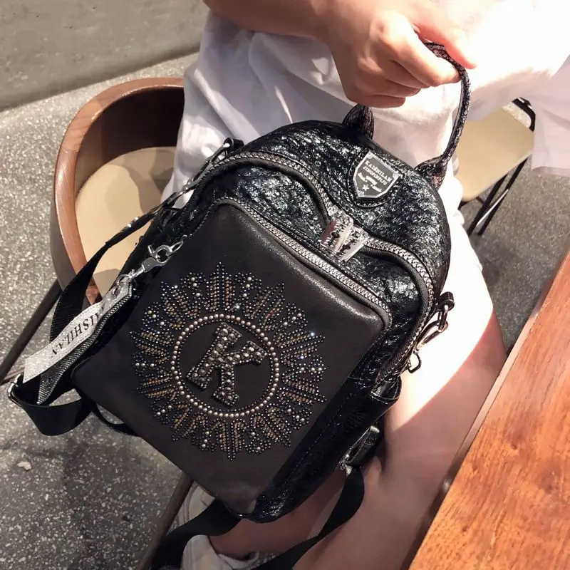 Backpack Teenager Knapsack-Bag School-Book Shine Diamonds Women Microfiber High-Quality