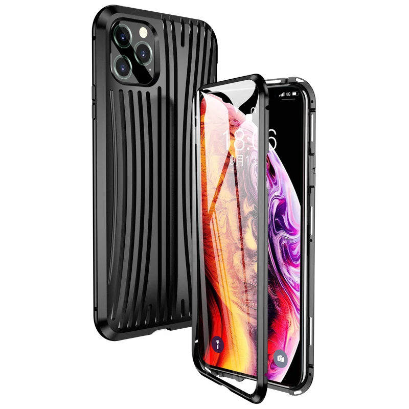 Роскошный Магнитный чехол для телефона для iPhone 11 11 Pro Max XS XR двусторонний стеклянный Магнитный чехол для iPhone 11 X XS Max 7 8 Plus - Цвет: Black