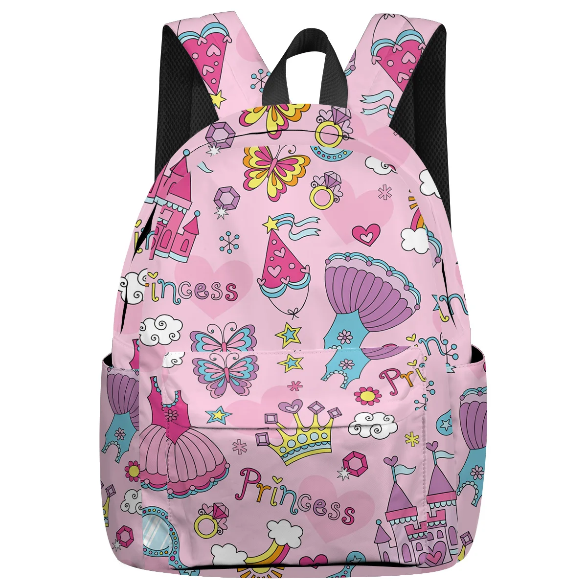 

WHEREISART Princess Castle Skirt Crown Cartoon Pink Backpacks Night Light Reflective Laptop Shoulderbag Scratch-Resistant