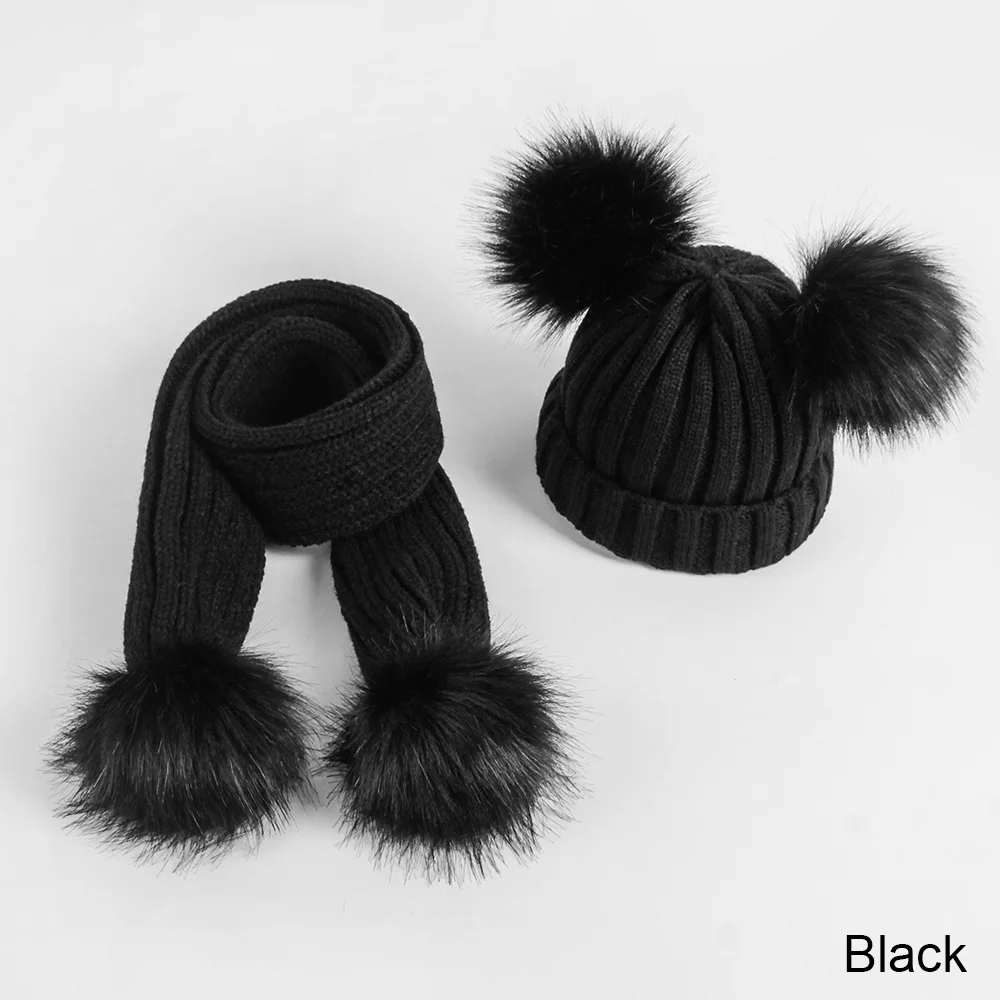 black YEABIU зимняя шапка шарф Детские наборы шарф шапка теплые Девочки наборы шарф шапка вязаные Новорожденные шапки и шарфы детские шапки для мальчиков - Цвет: black
