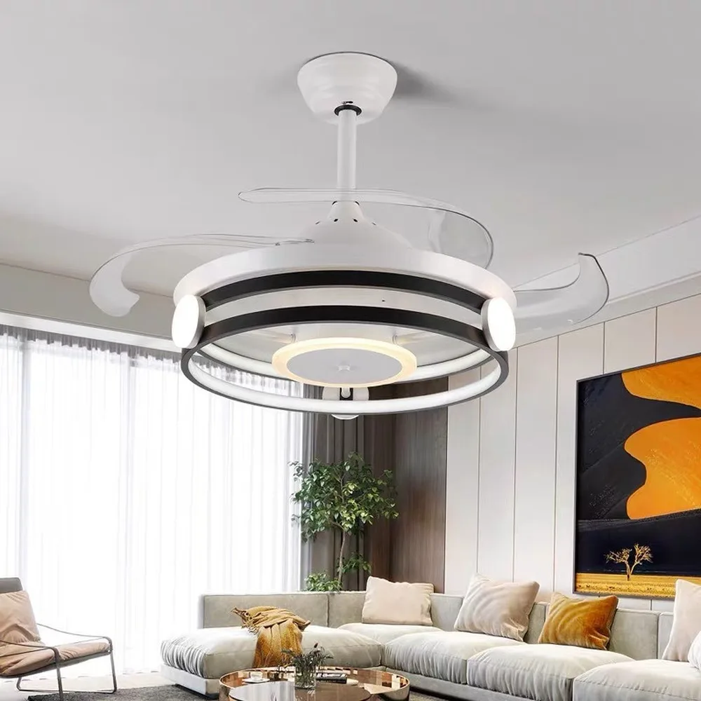 42 inch ceiling fan fans with lights remote control bedroom decor ventilator lamp air Invisible Blades Retractable Silent fan