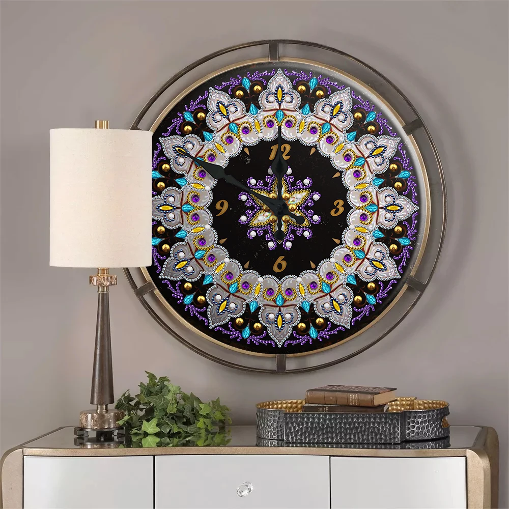 New Arrival Mandala Pattern Diamond Painting Clock 5D Tin Diamond Embroidery Cross Stitch Round Crystal Mosaic Home Wall Decor 5d diamond art