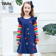 VIKITA/платья с длинными рукавами для девочек; осенняя одежда для детей; Хлопковое платье для девочек; платья в полоску для малышей; одежда для маленьких девочек