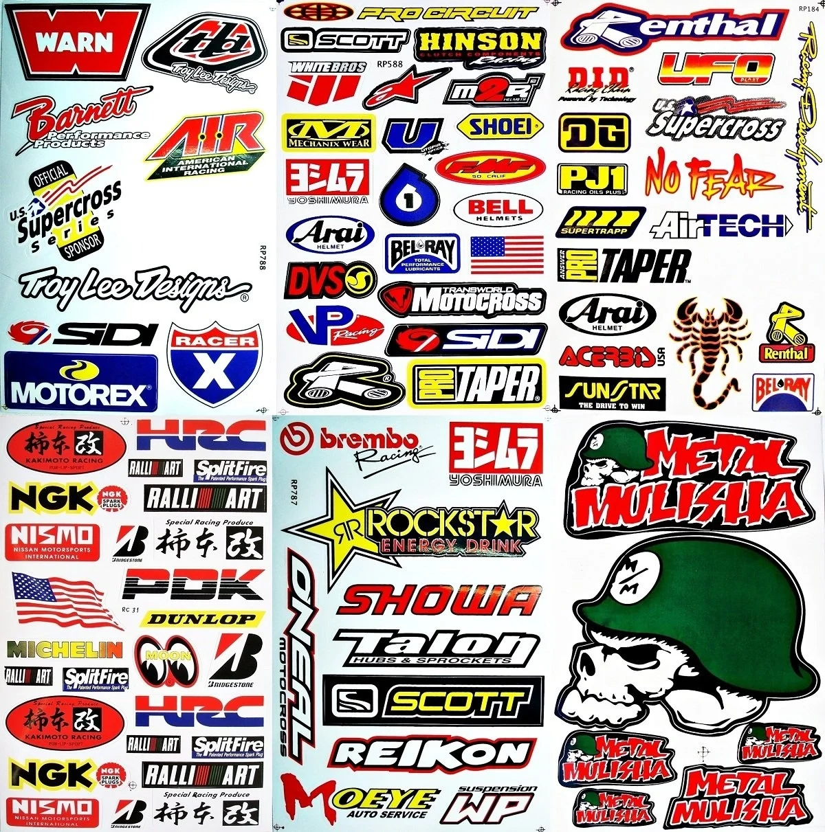 Для 6 листов мотоциклы Dirt bike Supercross Lot 6 виниловые наклейки D6011
