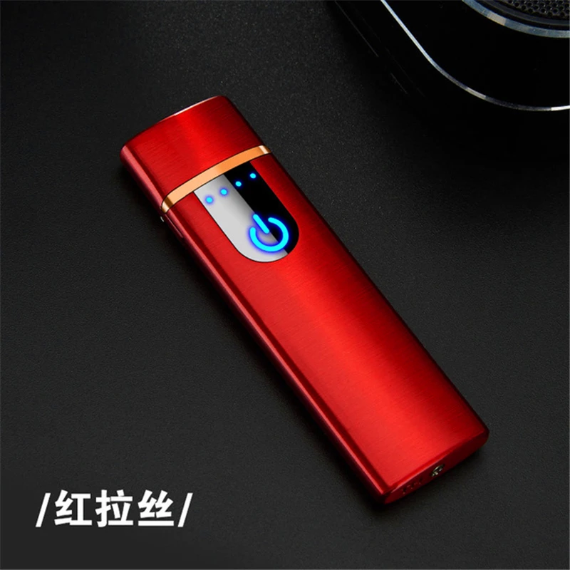 Ультратонкая металлическая электронная сигаретная зажигалка, Индукционная USB перезаряжаемая ветрозащитная Зажигалка для мужчин и женщин - Цвет: Red
