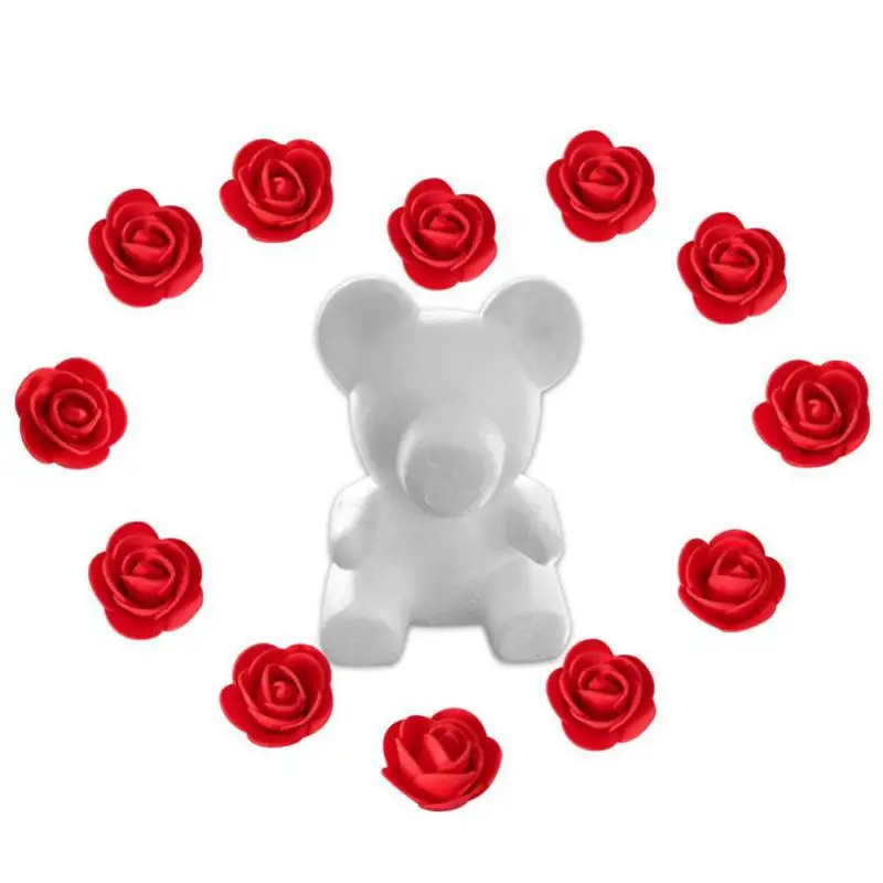 Набор "сделай сам" с розами и медведем, 3D пенный медведь для моделирования, 200 шт, мини пенный Искусственный цветок розы, подарки