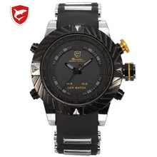 Goblin Shark Sport Watch 3D Logo Dual Movement Waterproof Full Black Analog Silicone Strap Fashion Men Casual Wristwatch / SH165