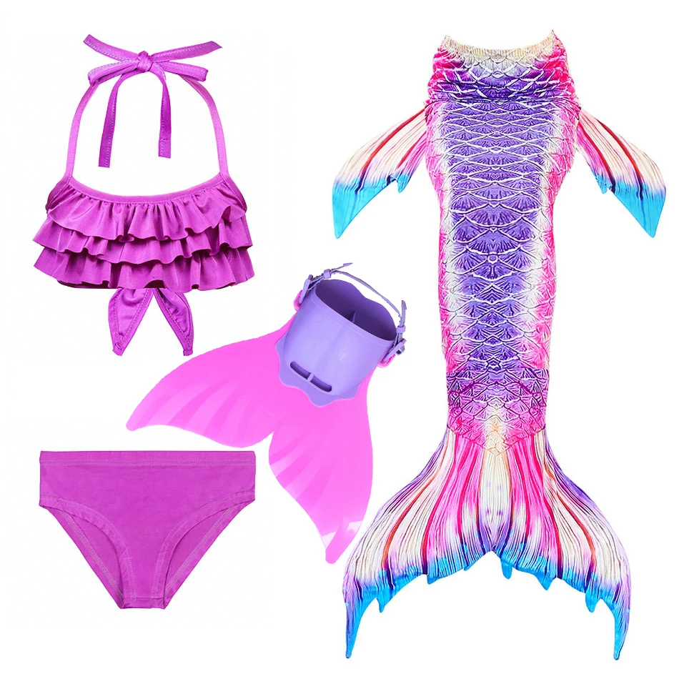 Girls Mermaid Tails with Fin Swimsuit Bikinis Children Fany Dresses Swimming Bathing Suit Kids Summer Beach Pool Party Sets | Детская